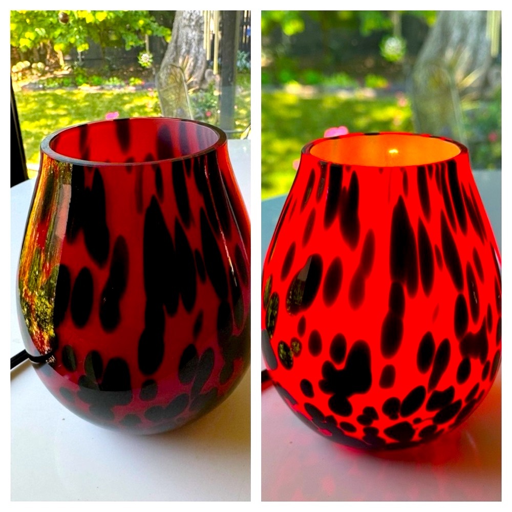 Handblown Art Glass Light Lamp Vase Red Black